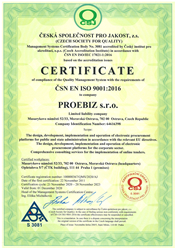 certifikat proebiz 9001:2016