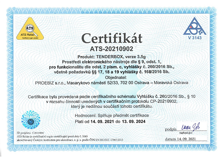 Certifikát prostředí elektronického nástroje